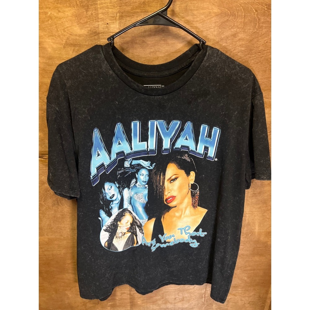 Aaliyah Are‎ You That Somebody Graphic Tee Mineral Wash Black Mens Large L
